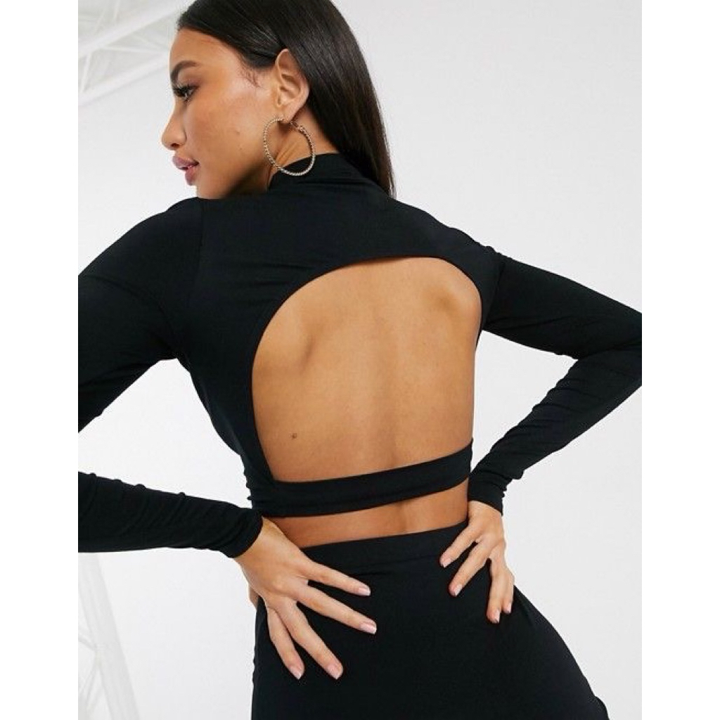 Crop Top Backless Jessica Lengan Panjang | Top Backless Slimfit Women Korean