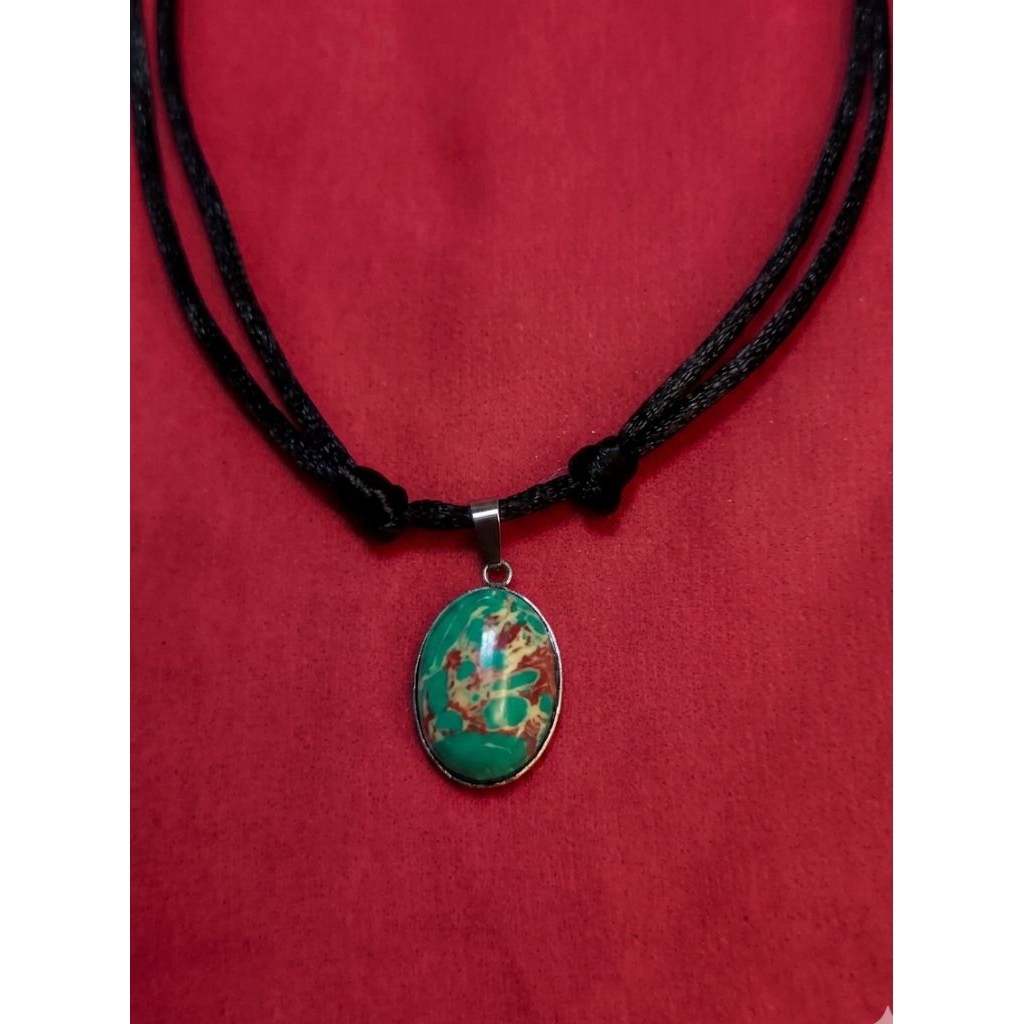 kalung tali hitam batu akik pirus nevada hijau kumer