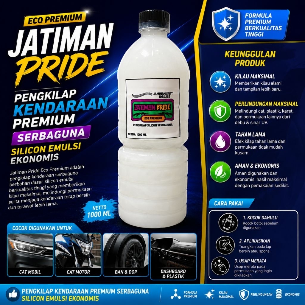 JATIMAN PRIDE Pengkilap Body & Semir Ban PREMIUM Jumbo 1000 ML Formula Silicon Wax Ekonomis Kental u