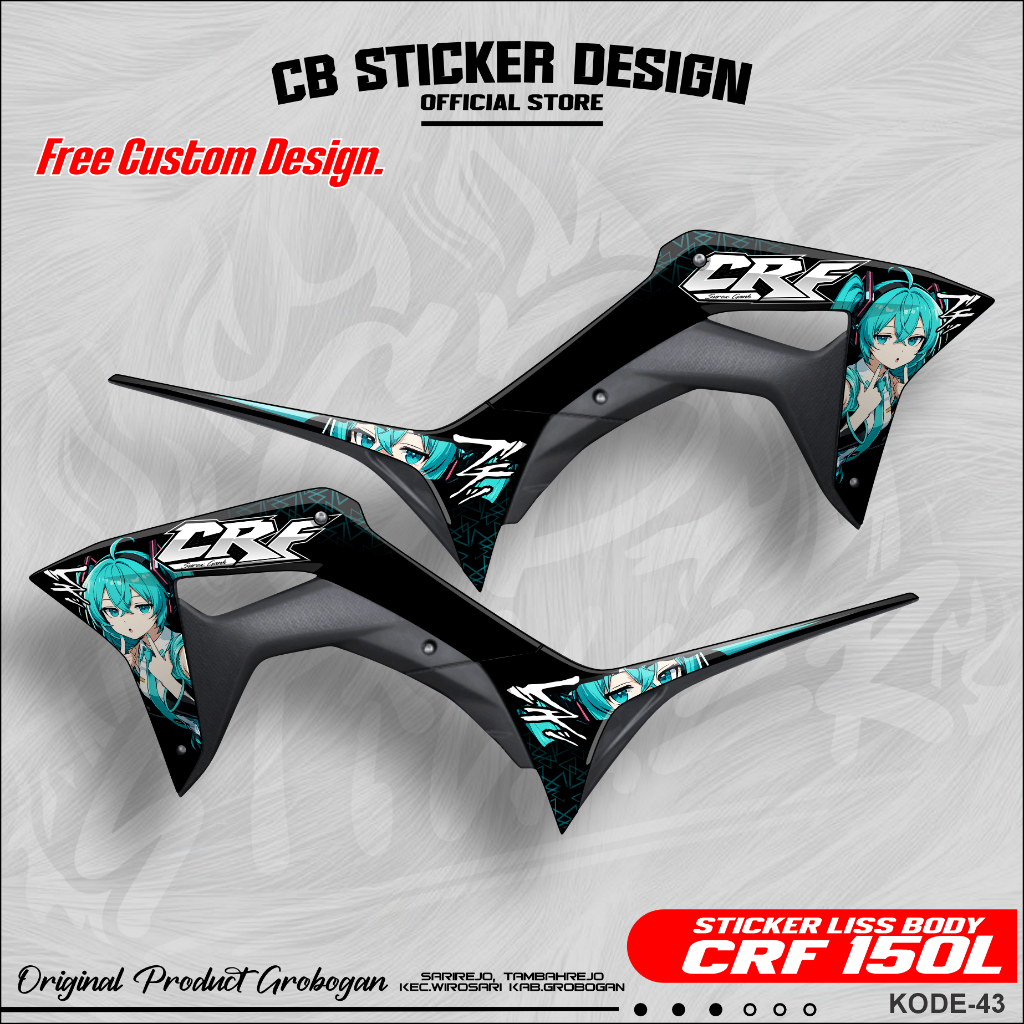 Sticker Motor CRF 150L Full Body Decal Anime Miku Custom Design Vinyl Premium