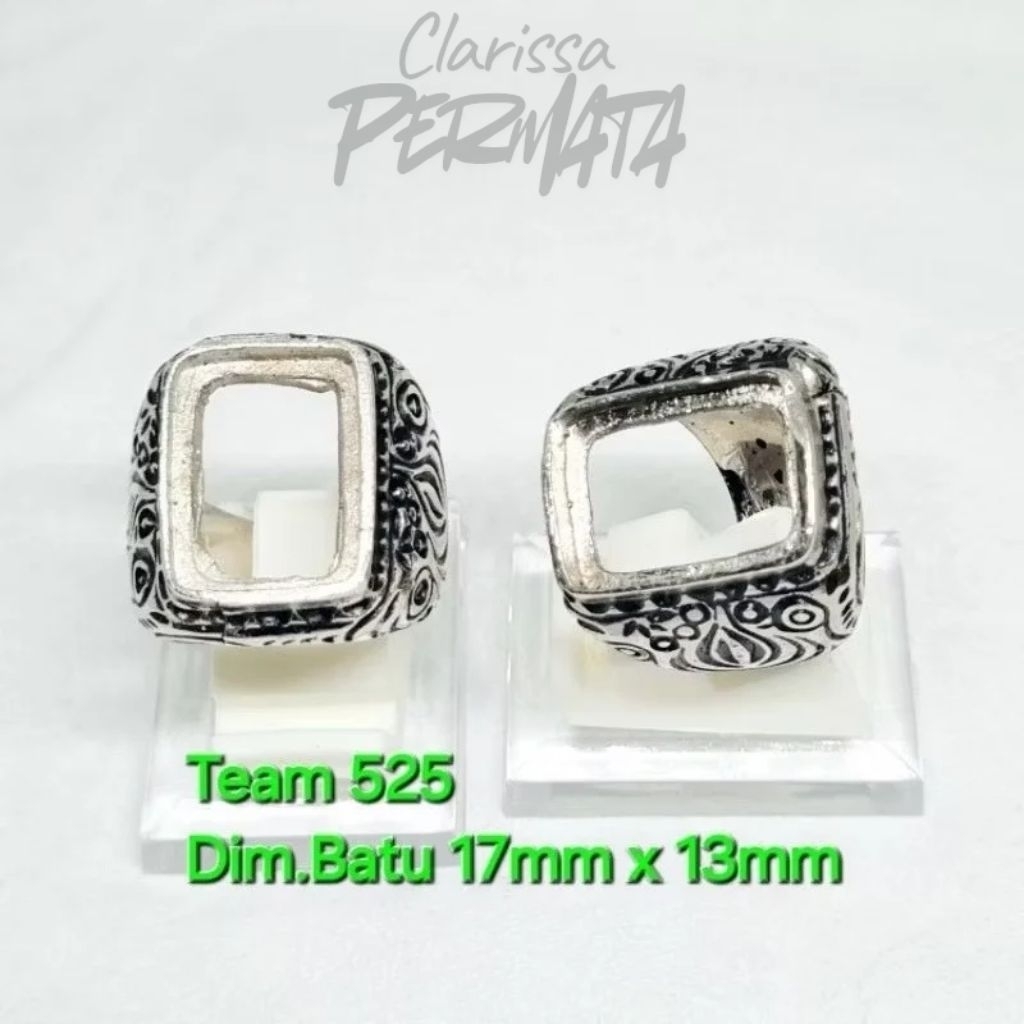 Ring emban alpaka super dim 17x13 tanam ukir kotak size 8 / pengikat ring cincin batu akik eceran el