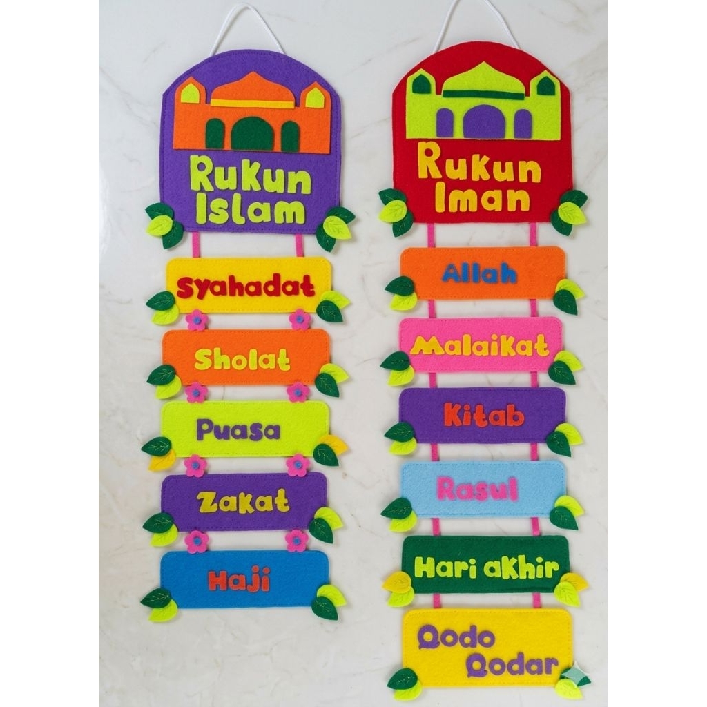 Set Rukun Iman dan Islam Hiasan Dinding Gantung Flanel APE Edukasi TK PAUD - Media Belajar Kerajinan