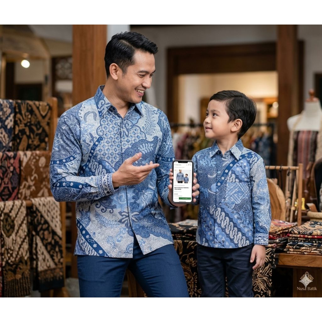 Kemeja Batik Pria Warna Biru Langit Lengan Panjang Couple Ayah & Anak-anak Ayah Oakai Furing Hero An