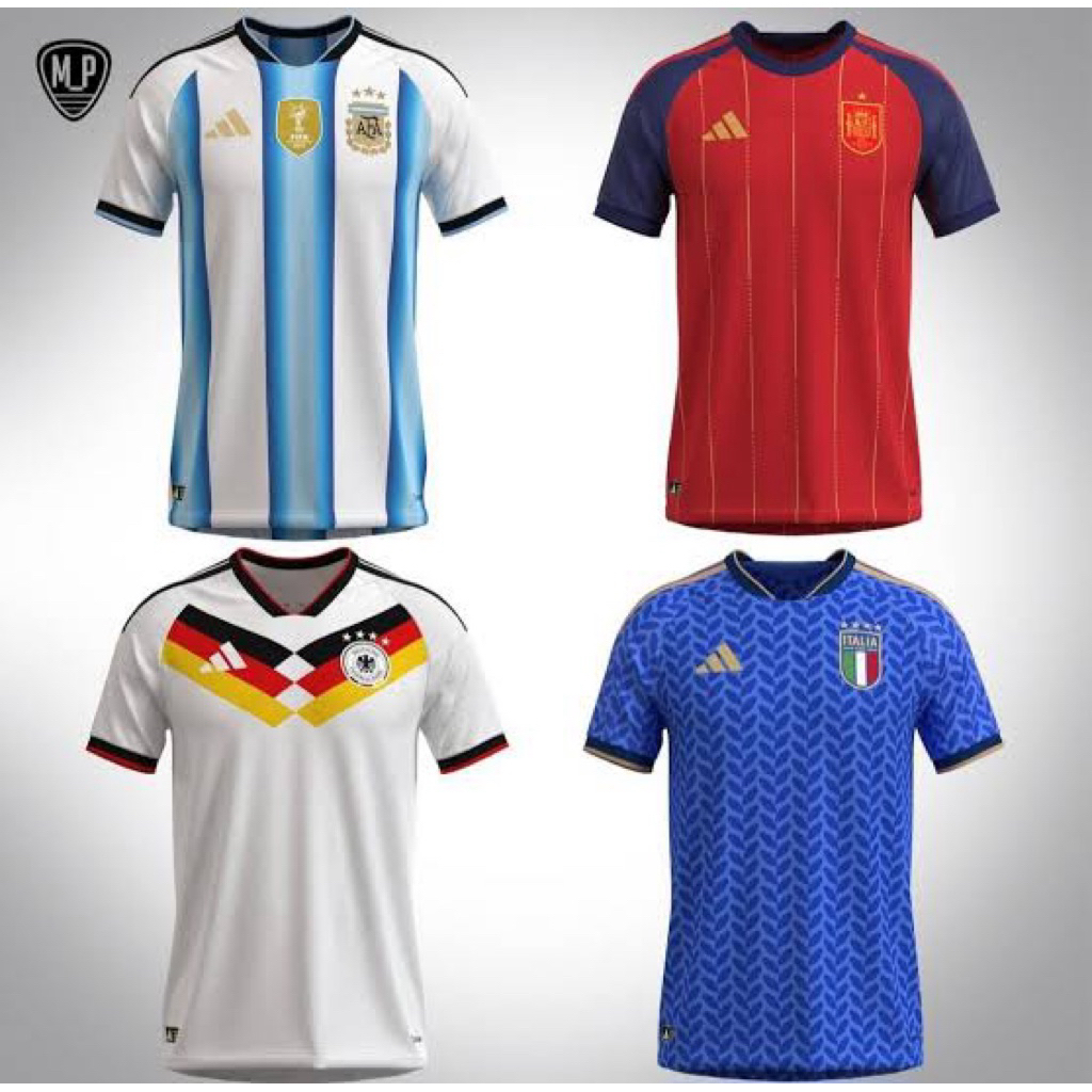 Baju Bola Jersey Futsal Pria Dewasa piala dunia world cup Murah Lokal Merah Stripe emas