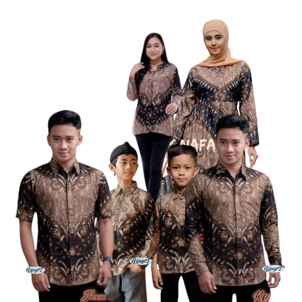 Batik Couple Keluarga Ayah Ibu Anak Pasangan Pria Wanita Modern Katun Jumbo Keris Coklat