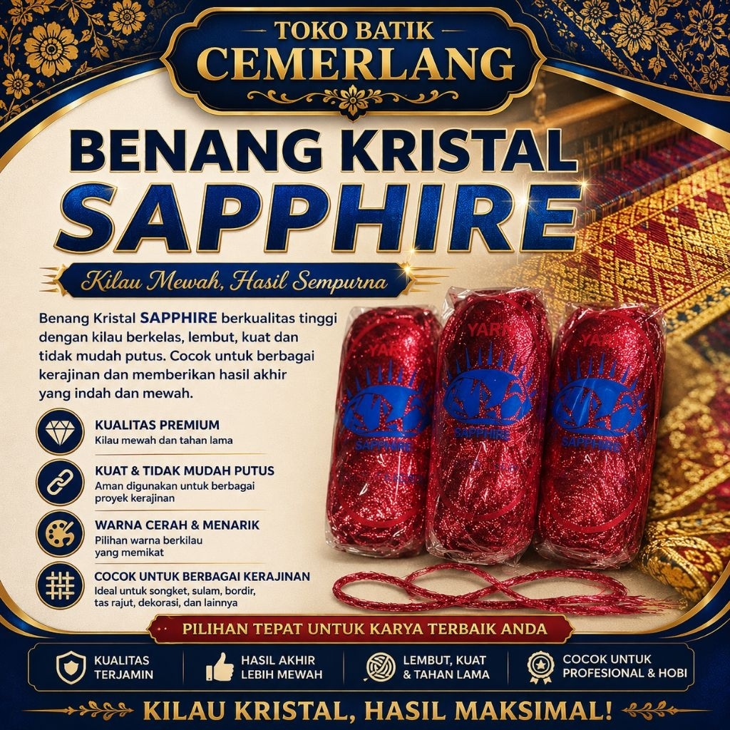 BENANG SHAPPIRE MERAH METALLIC ( BENANG RAJUT / BENANG TAPIS )