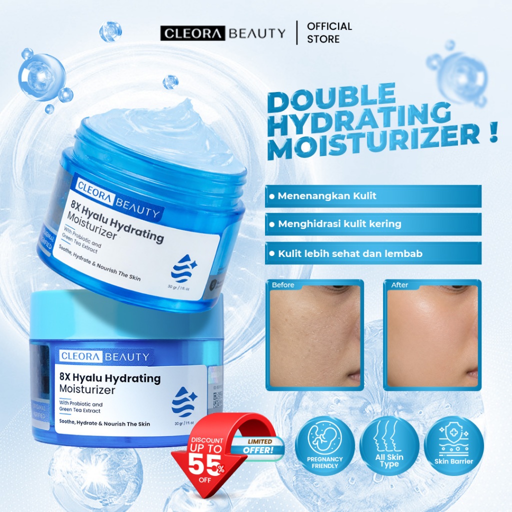 [PAKET HEMAT 2PCS] CLEORA BEAUTY - 8x Hyalu Hydrating Moisturizer | Skincare Pelembab Muka Untuk Men