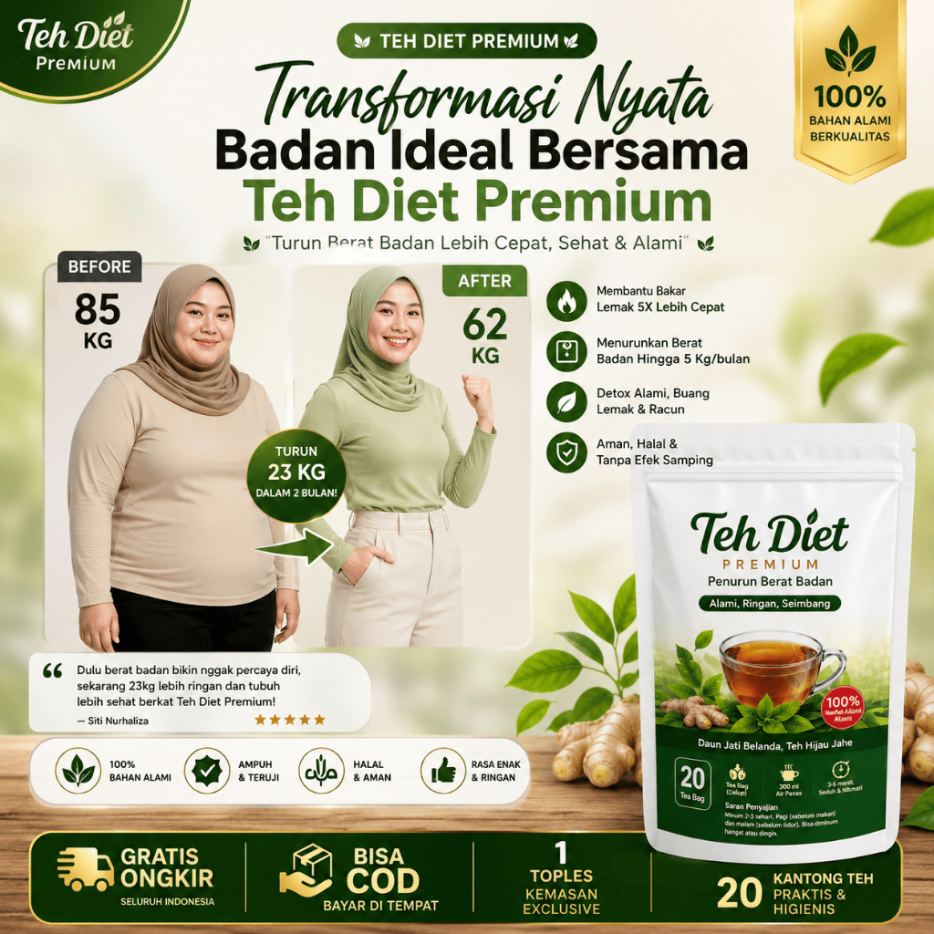 Teh Diet Herbal Premium – Teh Pelangsing Perut Buncit Alami Halal Isi 20 Kantung