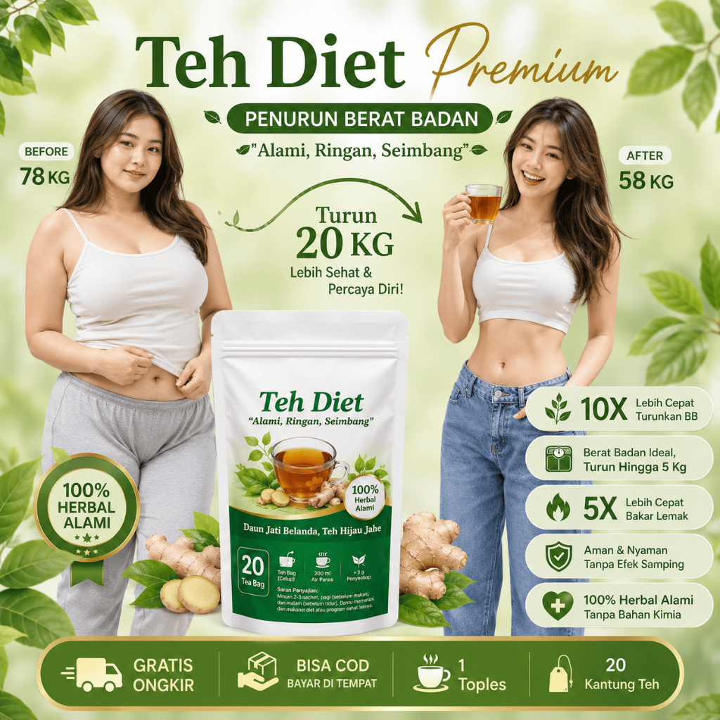 Teh Diet Herbal Premium – Teh Pelangsing Perut Buncit Alami Halal Isi 20 Kantung