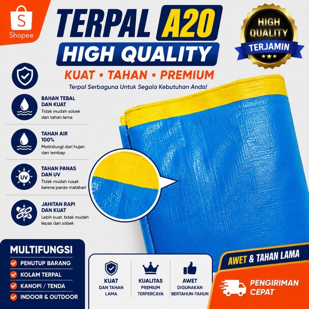 Terpal Plastik A20 4x6 meter yellow blue- Tebal, Tahan Air, Praktis