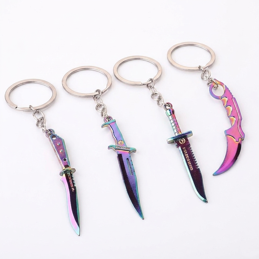 Gantungan Kunci Pisau Karambit Sangkur Game CSGO PUBG Rainbow Bahan Metal Premium