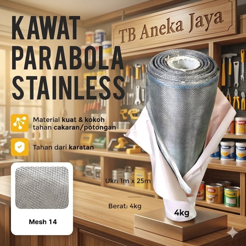 Kawat Nyamuk stainless / kawat parabola Baja Per Meter