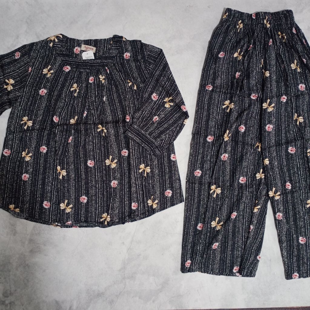 Setelan rayon STANDAR & JUMBO AGNES CP, CPL3/4 | baju tidur rayon adem motif/setelan rayon lengan