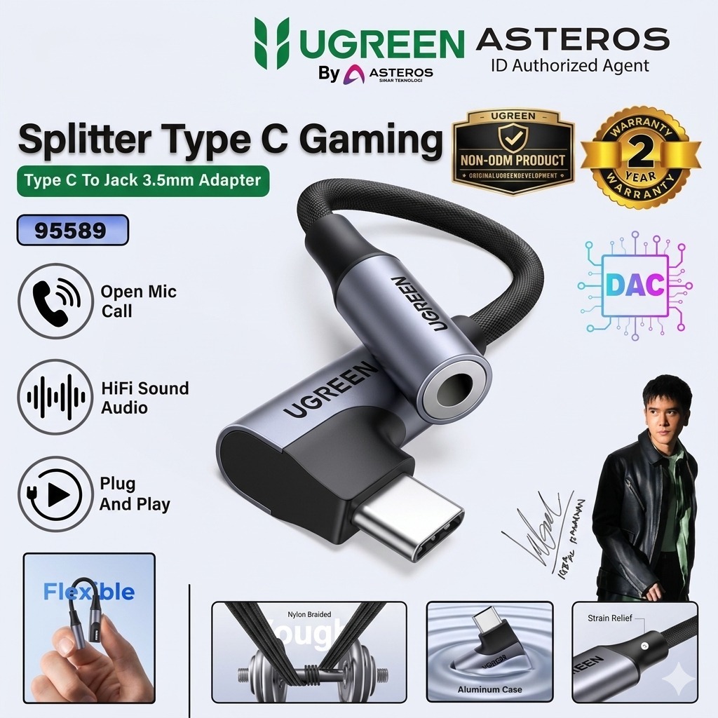 UGREEN Converter Splitter Type C To Jack 3.5mm DAC Audio Adapter - 95589 Gaming
