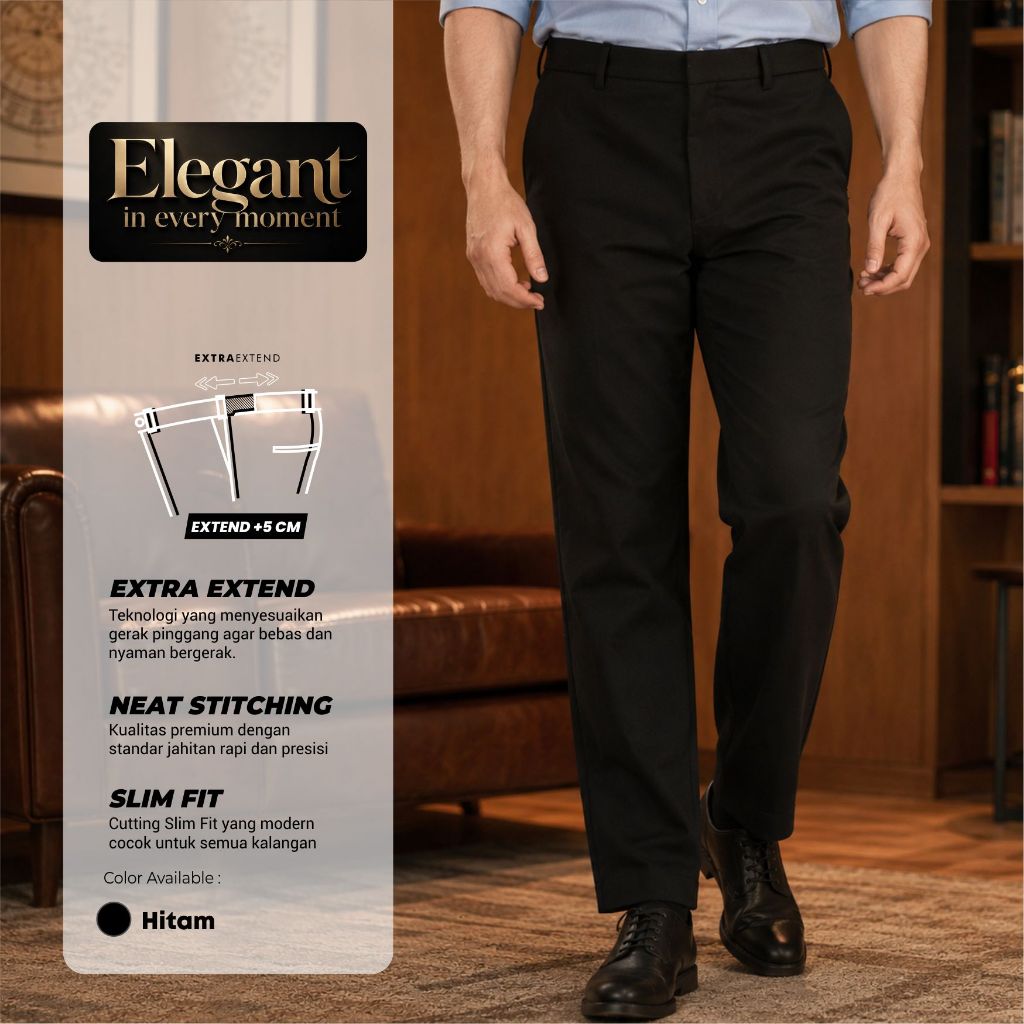 ESBEG - Celana Panjang Formal Pria BOLZANO Slim Fit Extra Extend Stretch Warna Hitam - BOLZANO FB 50