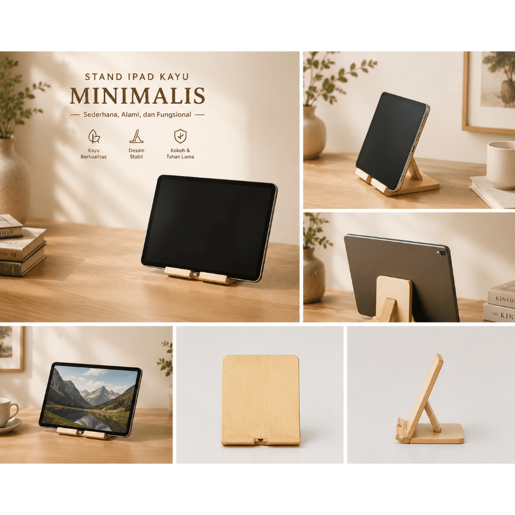 BMN Living Ipad Holder Kayu | Tablet Stand Kayu | Wooden Ipad Stand | Tablet Holder Wood | Phone Sta
