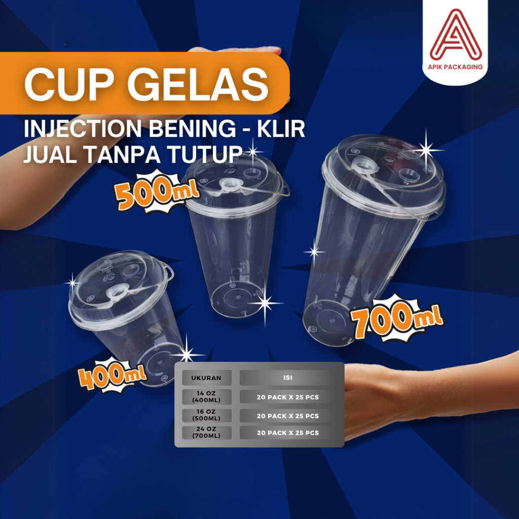 ( PROMO ) CUP GELAS INJECTION BENING DOFF / KLIR / VICTORY / HARGA TANPA TUTUP