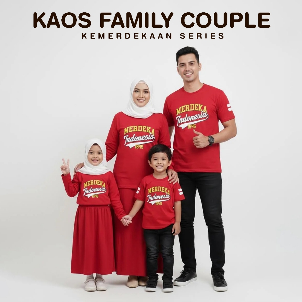 Kaos Couple 17 Agustusan Dirgahayu RI Keluarga Anak Dewasa Merdeka Indonesia