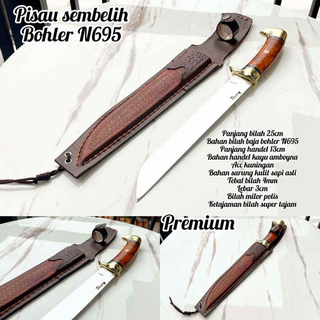 Pisau Sembelih Bohler N695 Burl Sarung Kulit