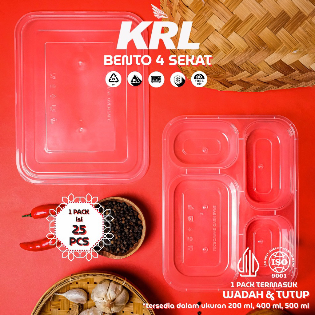 Bento 4 Sekat KRL - Thinwall Container - Wadah Makanan - Catering MBG - Ompreng Plastik