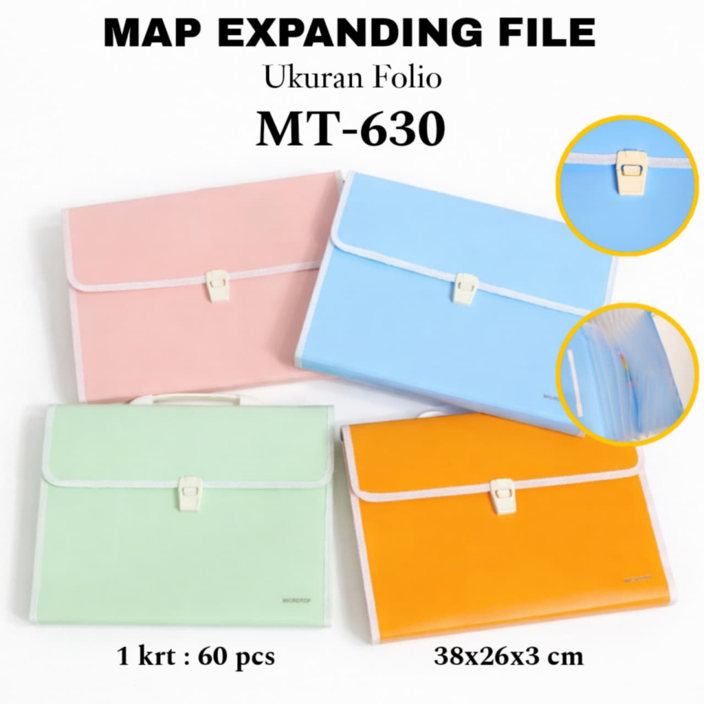 Map Expanding File Folio F4 MICROTOP MT-630 Gagang Kancing Klip Cetrekan | Map Dokumen Harmonika Ako