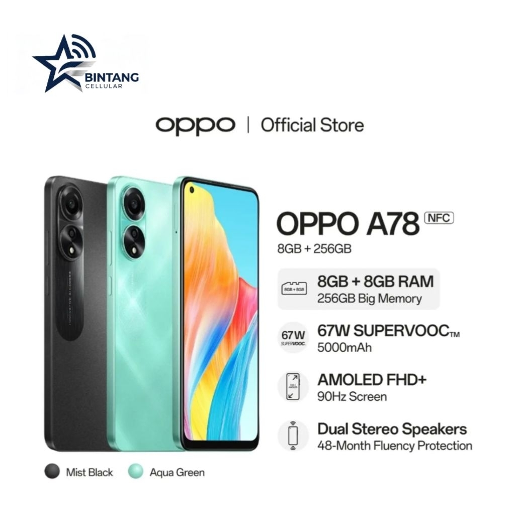 HP OPPO A78 5G 8/256 GB - OPPO A78 5G RAM 8GB ROM 256GB GARANSI RESMI