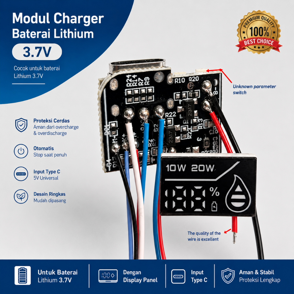 Modul Charger Baterai lithium 3.7v 18650 Type C with LCD display DIY PowerBank Kit Pengisian daya
