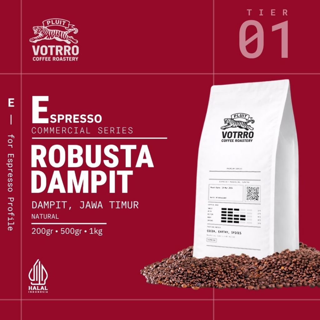 VOTRRO Biji Kopi Robusta Dampit Commercial - Espresso & Kopi Susu 1kg