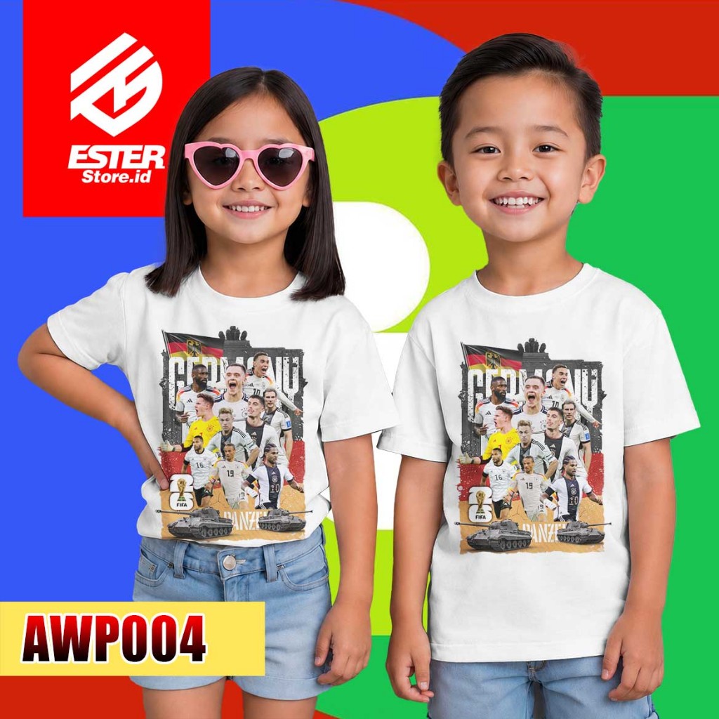 Esterstore.id - Kaos Bola Anak Edisi PIALA DUNIA 2026 TIMNAS JERMAN Original 100% Katun Combad 24s |