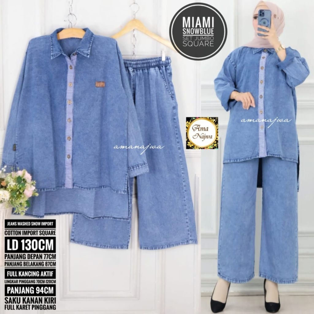 MIAMI ONE SET JEANS JUMBO LD 130 SETELAN JEANS WANITA BIGSIZE SETCEL TERBARU KEKINIAN