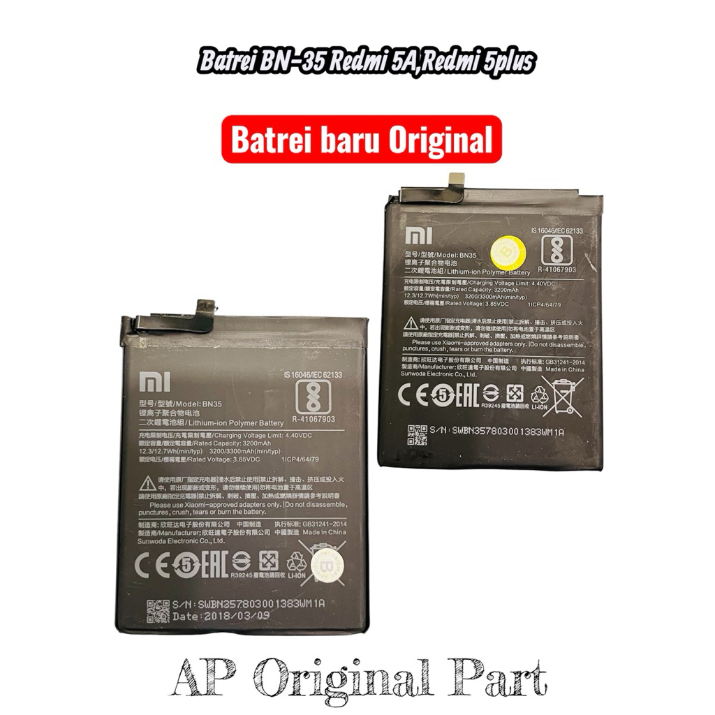 Batrei BN-35 Untuk hp Redmi 5A,Redmi 5 plus Batrei baru Original 100%