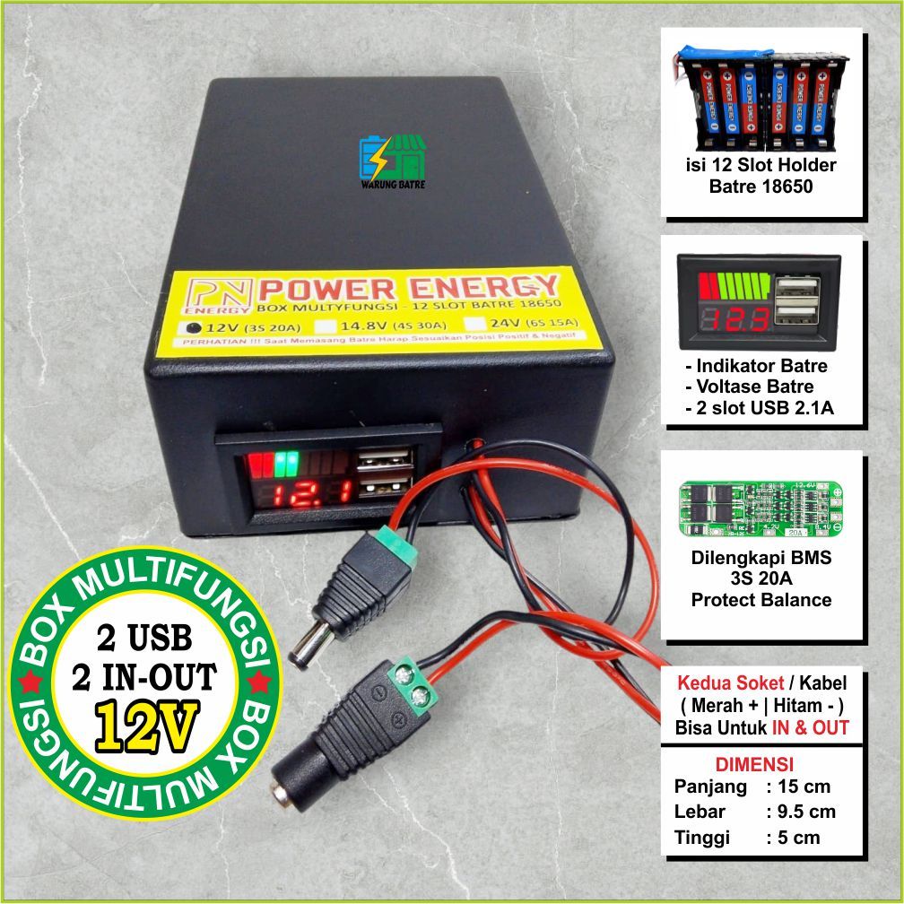 BATRE MAINAN MOBIL ANAK UPS , PANEL POWER BANK SPRAYER BOX HOLDER 18650 MULTIFUNGSI , 12V BMS 3S 20A