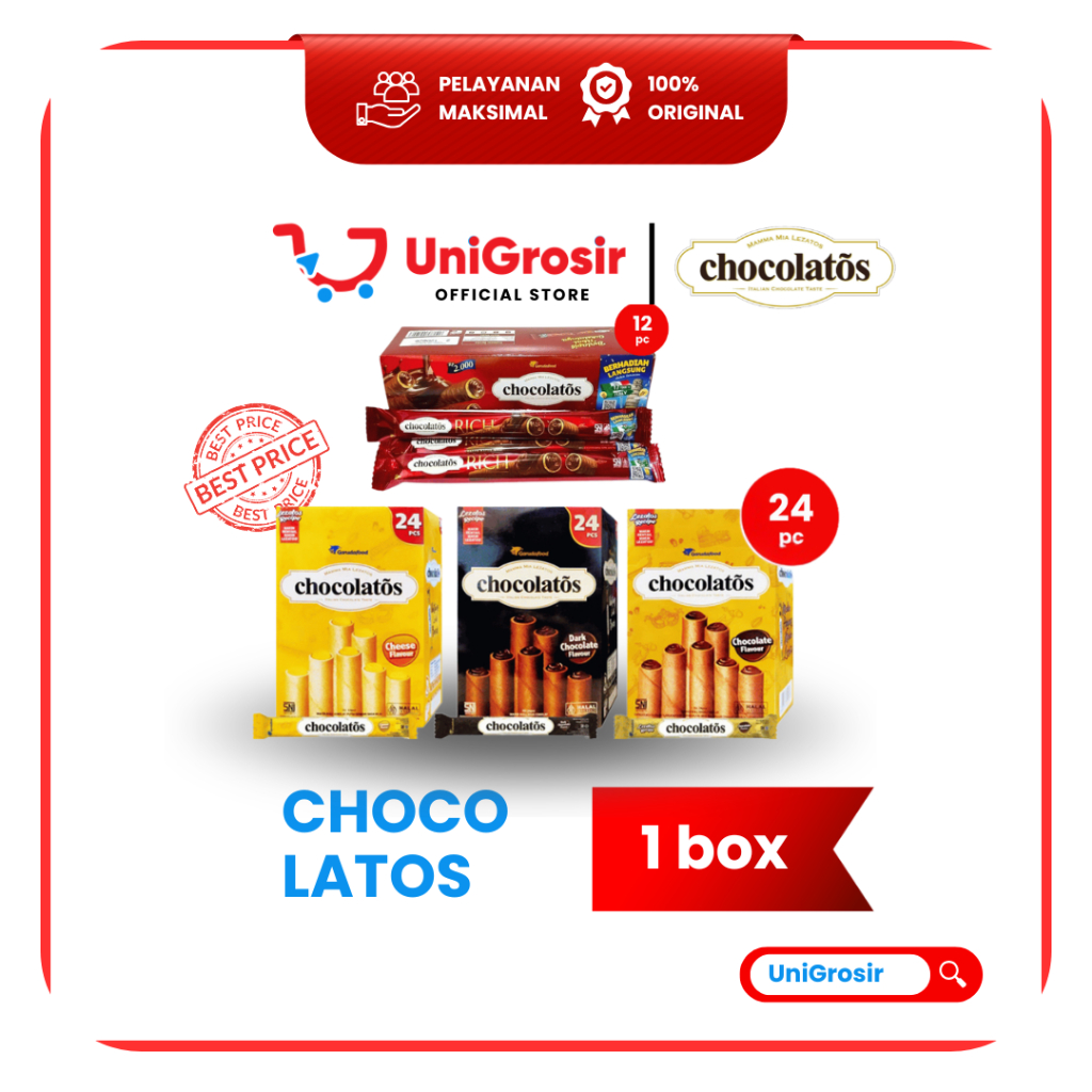 [UniGrosir] CHOCOLATOS WAFER STICK ROLL DARK COKLAT | CHOCOLATE | CHEESE KEJU 14 GR X 24 PCS BOX