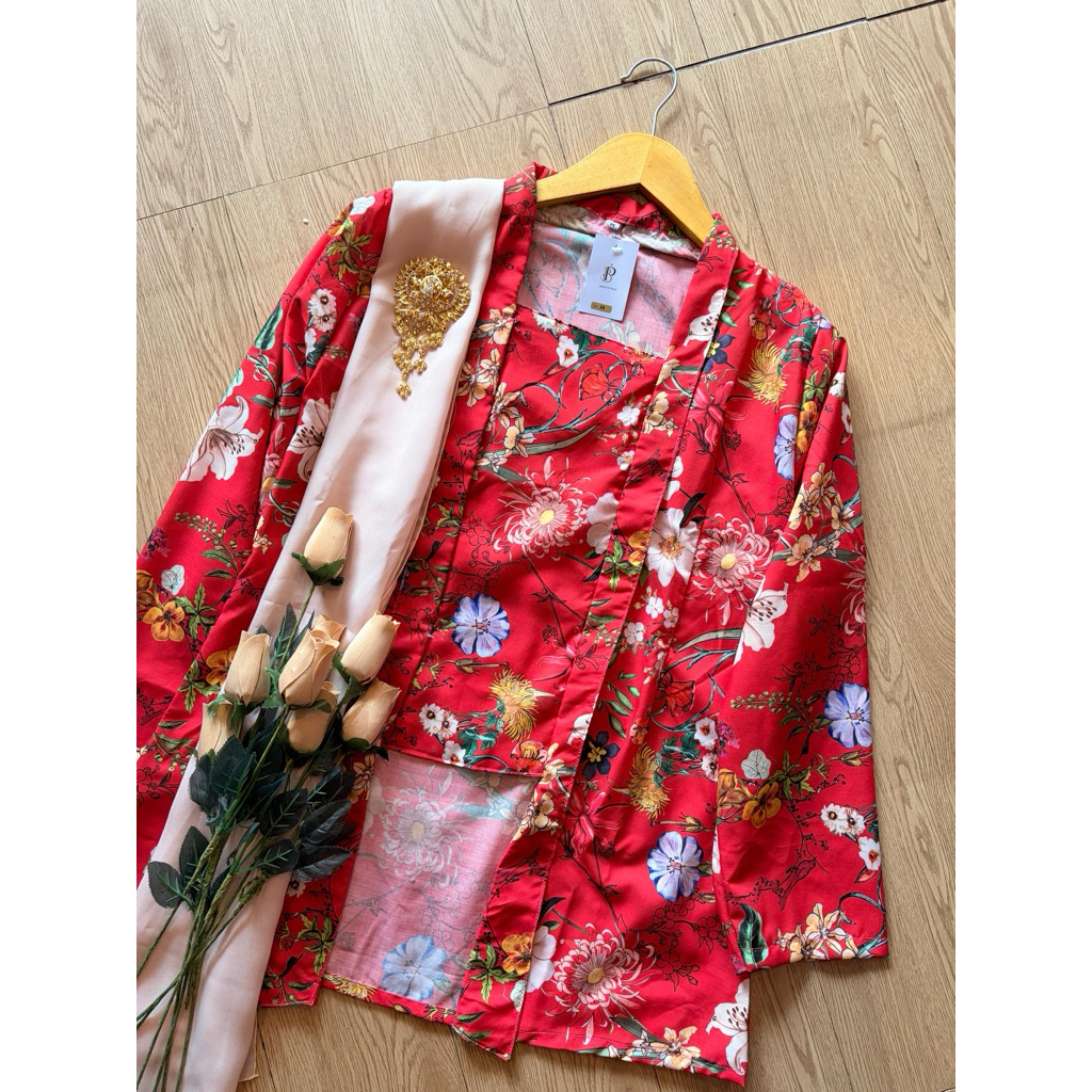 Kebaya Bunga Merah Maharani (Atasan Saja) Adat Jawa Solo Jogja Seragam Bridesmaids Small Size Jumbo 