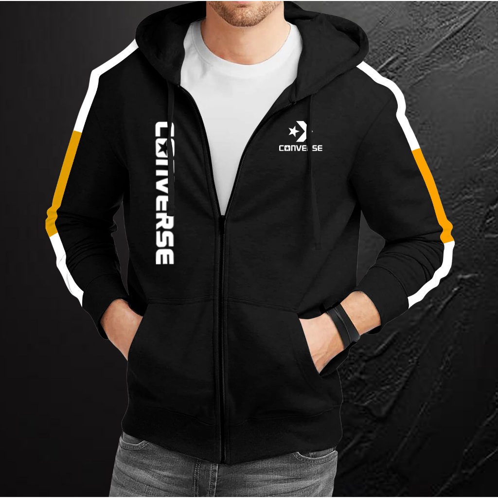Jaket Zip Hoodie Converse Basic Oversize Pria & Wanita Fleece Premium Tebal Nyaman All Size S - 5XL