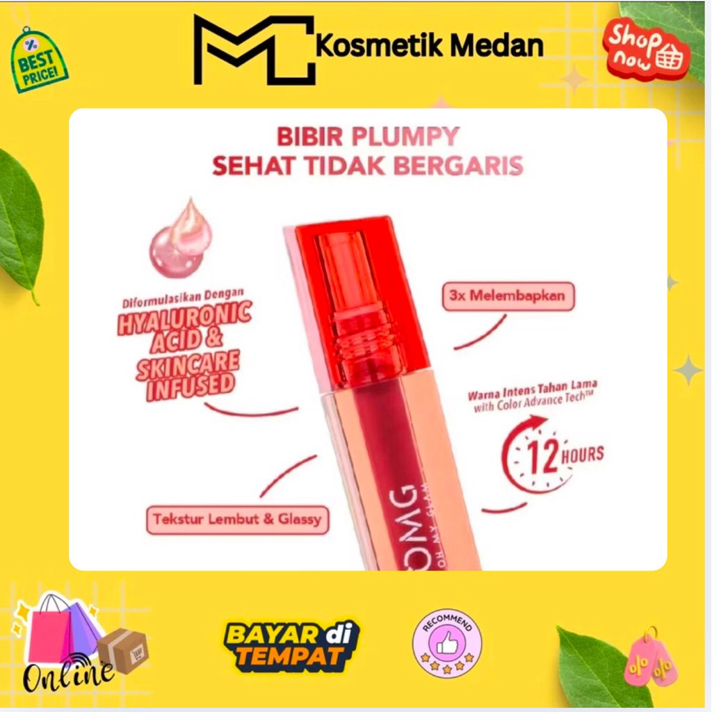 OMG-GLASSY LIP TINT-Lip Tint Warna Intense Tahan 12 Jam, Skincare Infused