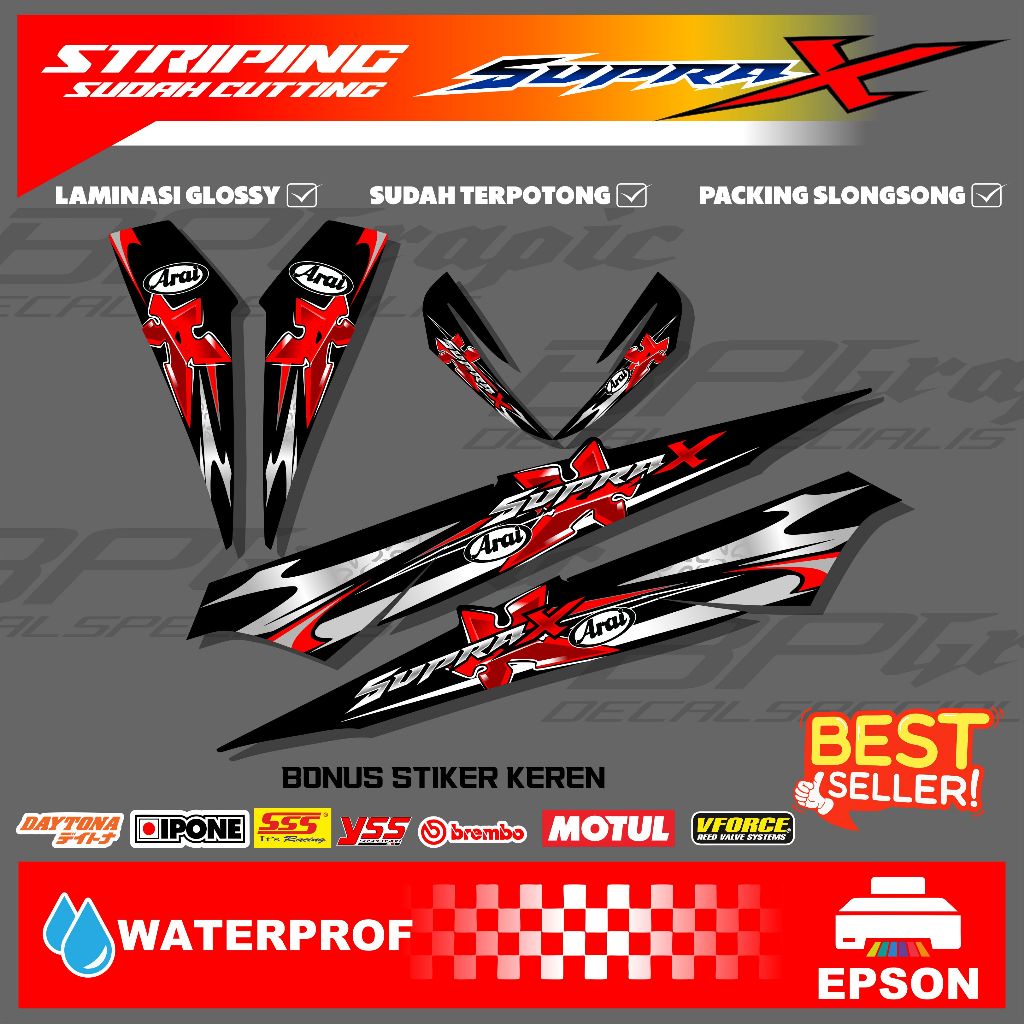 [SPR 24] Stiker Striping Arai Motor Supra X Keren Bahan Vynil Sudah Cutting Bonus Stiker Keren