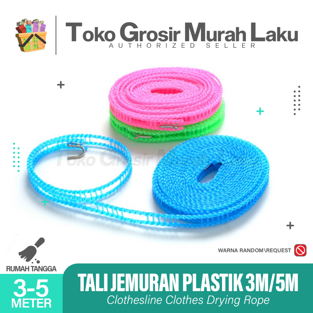 Tali Jemuran Plastik Tali Jemuran Dengan Kait Tali Gantungan Jemuran Portable dengan Kait