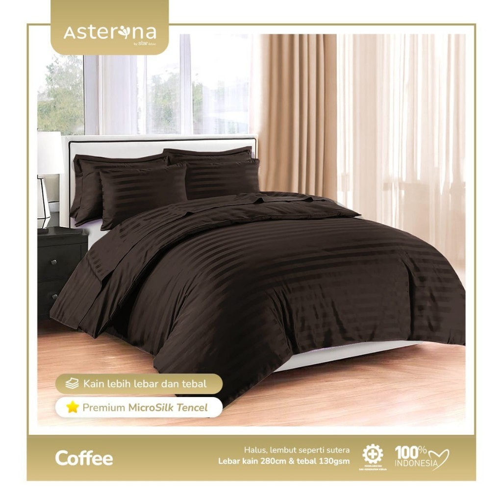 SPREI SET PREMIUM MICRO TENSEL MOTIF SALUR/GARIS COFFEE