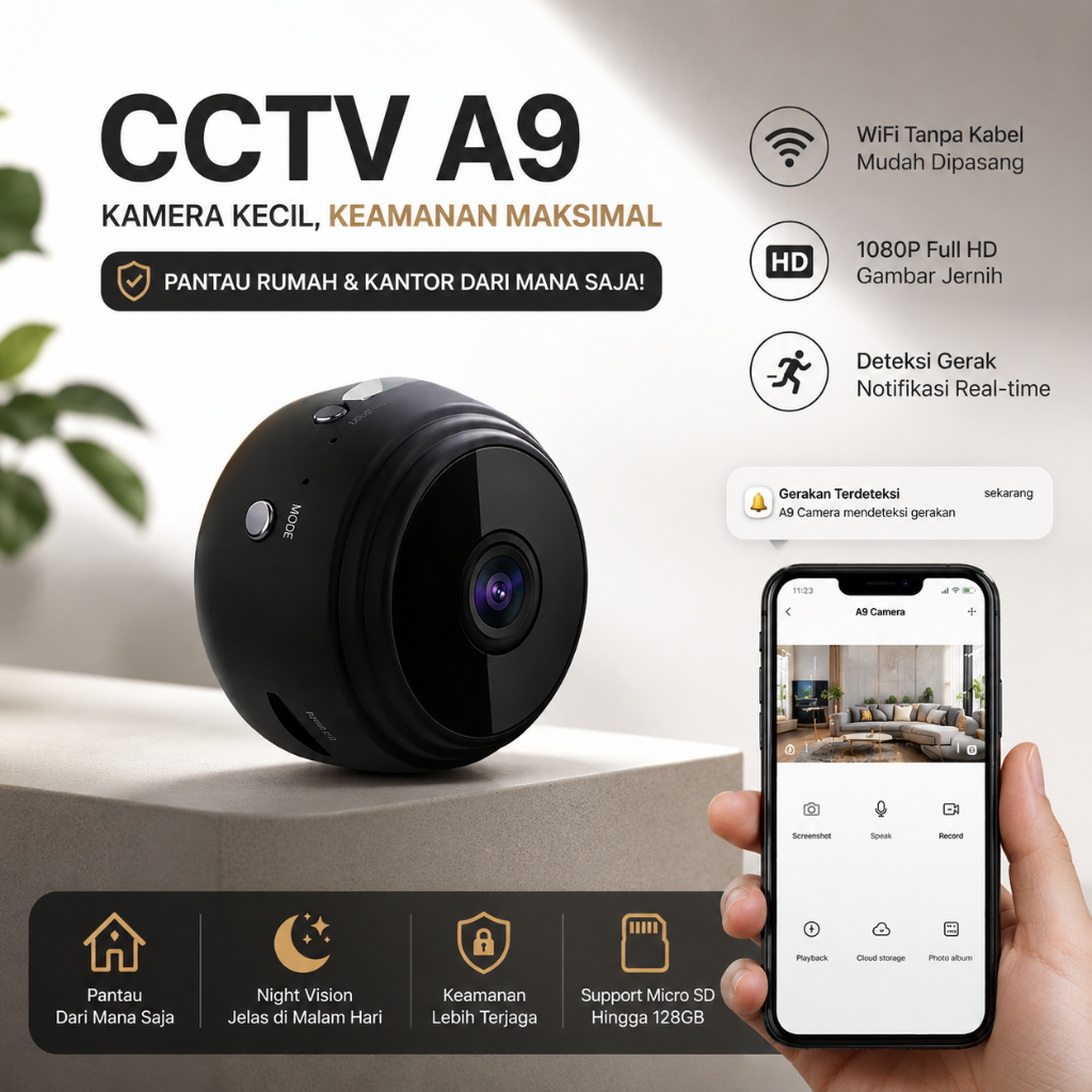 CCTV MINI TERSEMBUNYI TANPA KABEL CCTV WIFI JARAK JAUH LEWAT HP MINI A9 PORTABLE MAGNET
