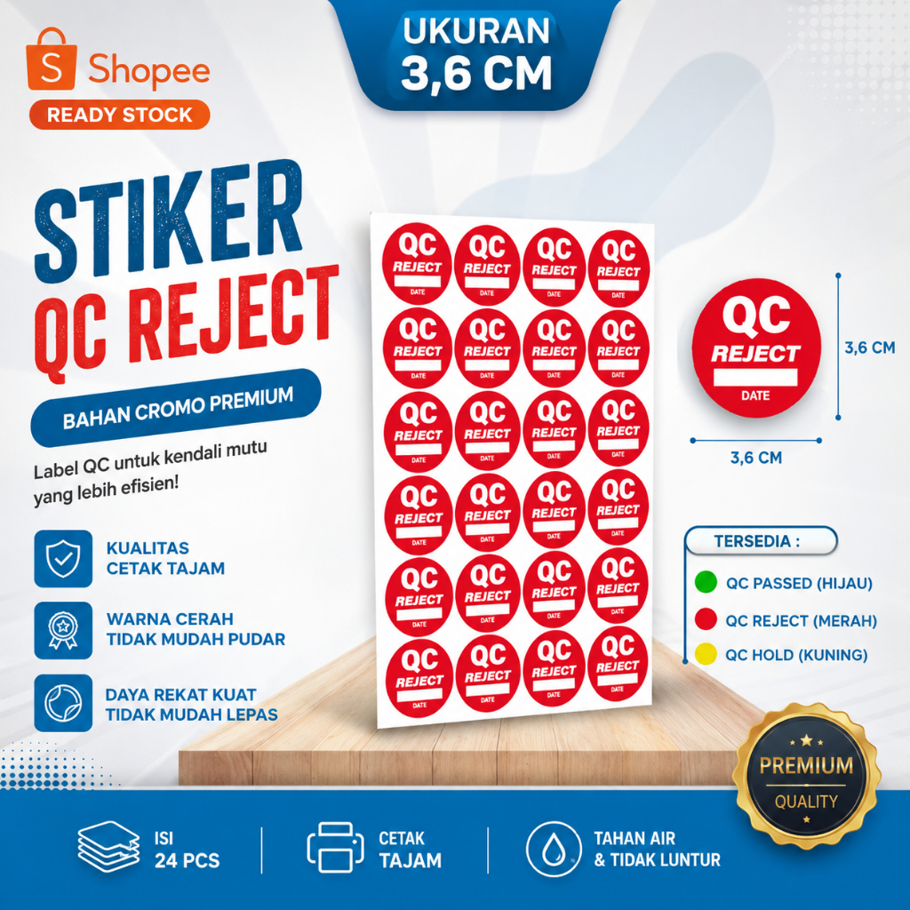 STIKER BULAT QC PASSED QC REJECT 36 mm - Quality Control Passed - QC Reject 3.6 cm | CROMO