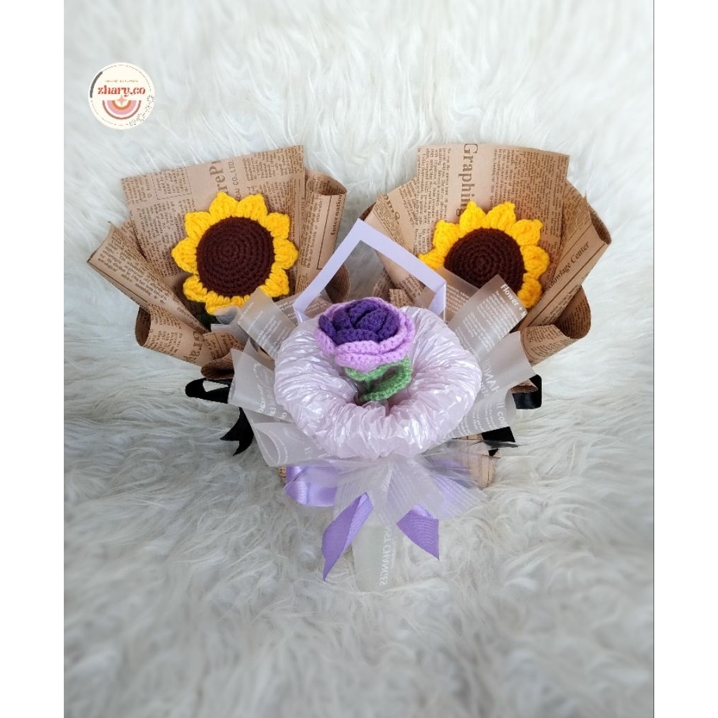 MINI BUKET RAJUT SUNFLOWER| BUNGA MATAHARI RAJUT| SUNFLOWER | BUNGA RAJUT MATAHARI