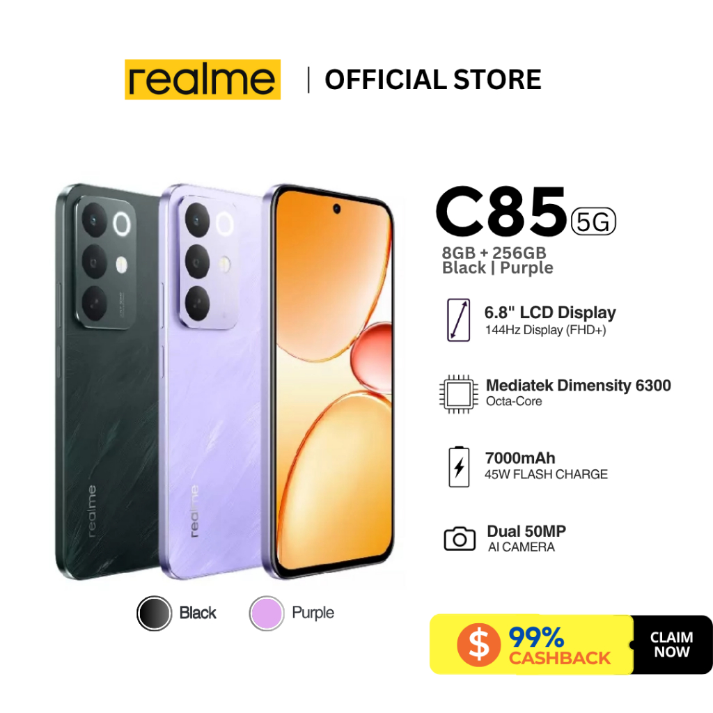 realme C85 5G Smartphone 8GB+256GB | Dimensity 6300 | 7000mAh Titan Battery | 144Hz 12realme C85 5G 