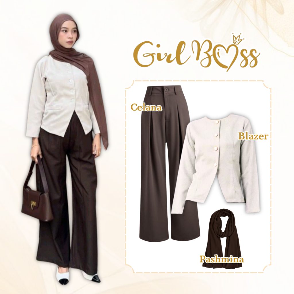Louvee Outfit / one set remaja 3in1 /  Setelan Kekinian / outfit wanita kekinian / Blazer Semi Woll 
