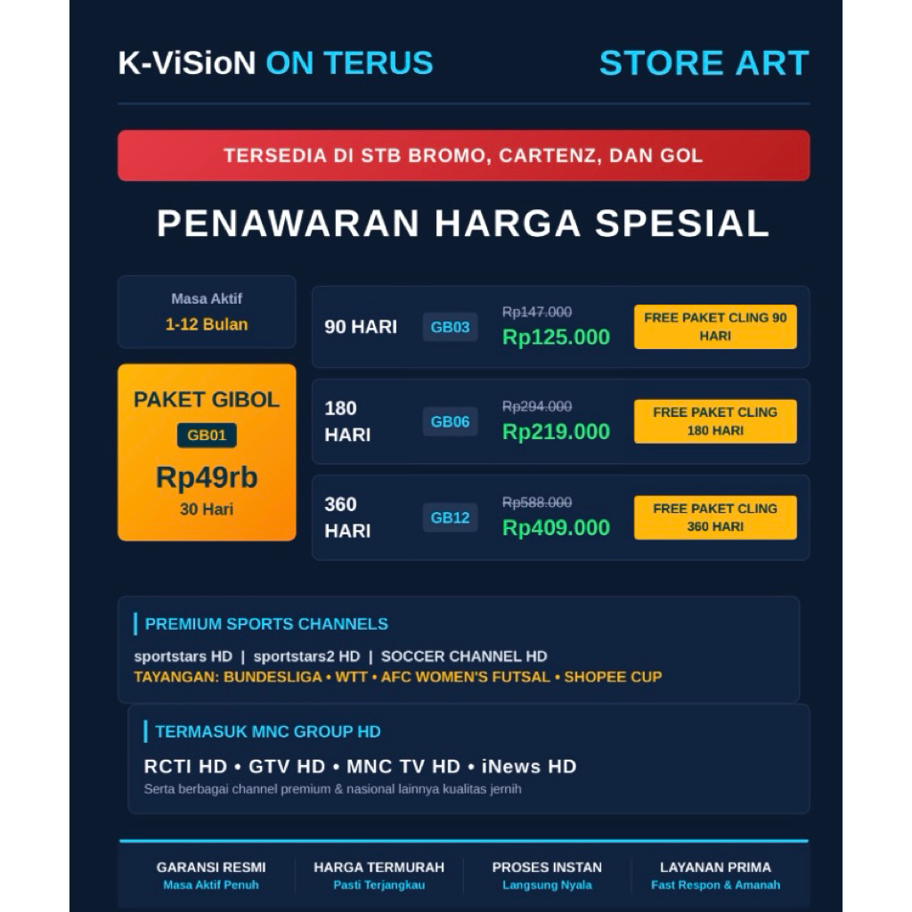 Paket K Vision Gibol 1 bulan (Paket Bola)