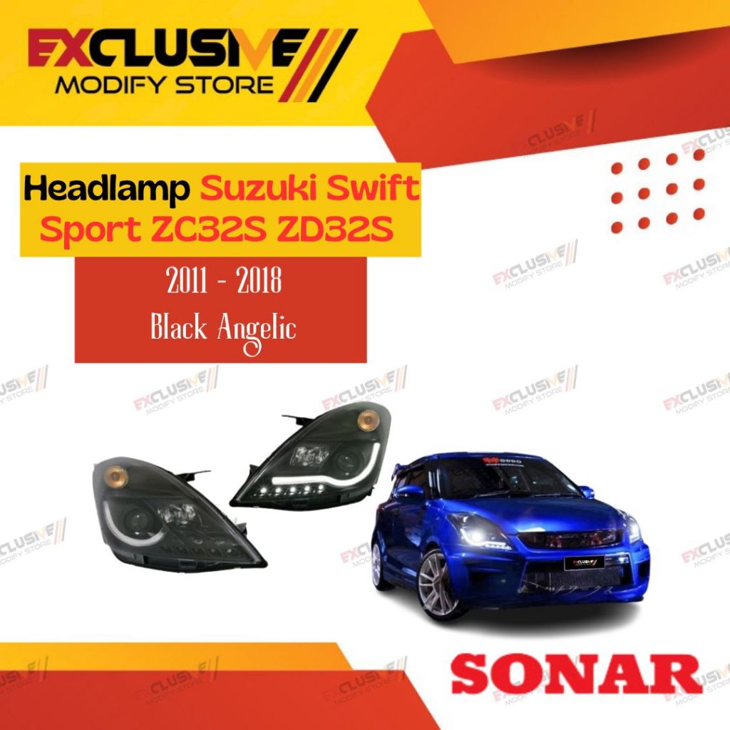 SUZUKI SWIFT SPORT ZC32S ZD32S (2011 - 2018) HEADLAMP MODEL ANGELIC BLACK XENON PROJECTOR SONAR STYL