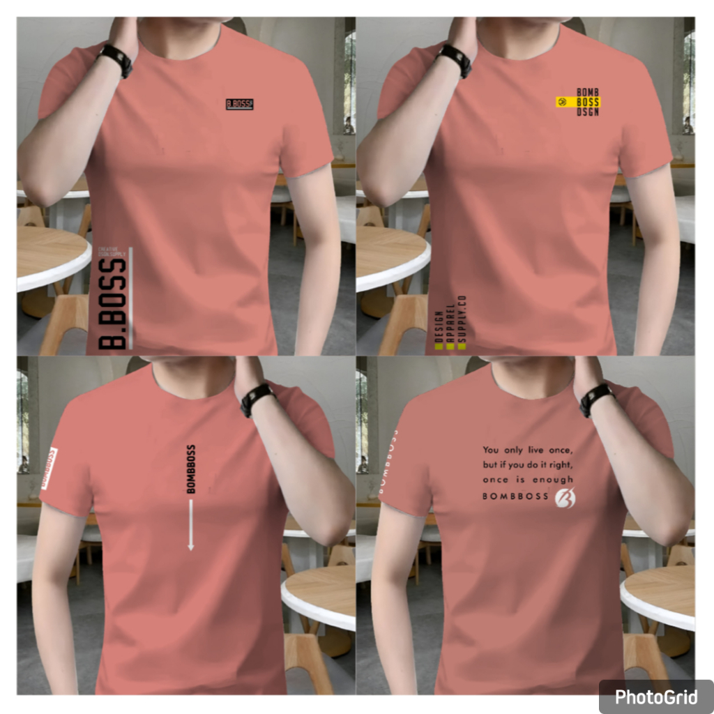 Distro Pria Original Tshirt Kaos Bombboss New Best Seller Warna Peach Bombboss