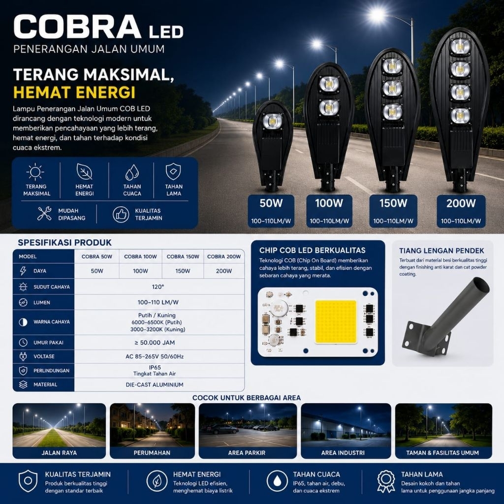 LAMPU PENERANGAN JALAN UMUM LED 50W LAMPU JALAN COBRA 50W LAMPU TEMBAK JALAN