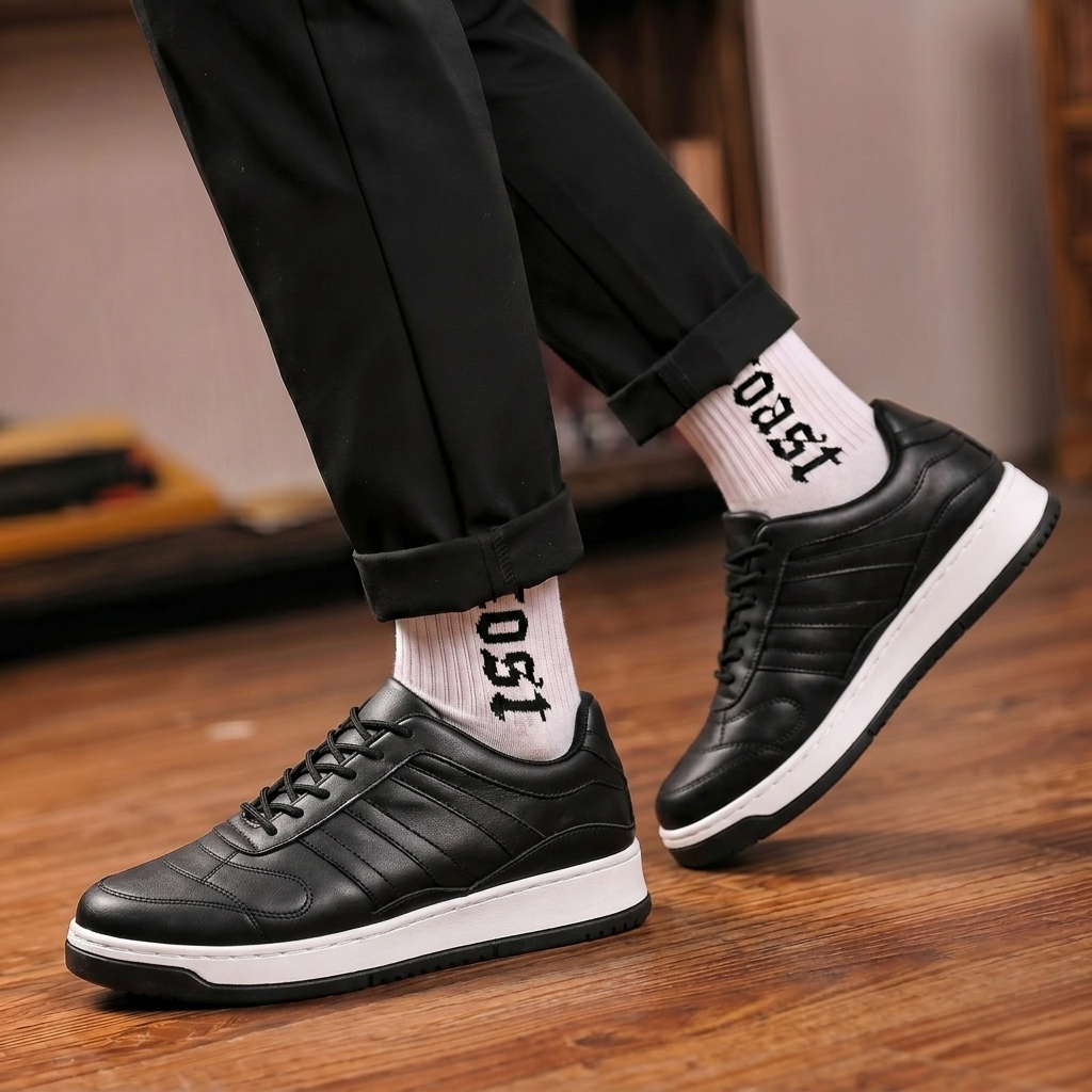 Sepatu Formal Sneakers Pria Chunky Sole Tebal Hitam