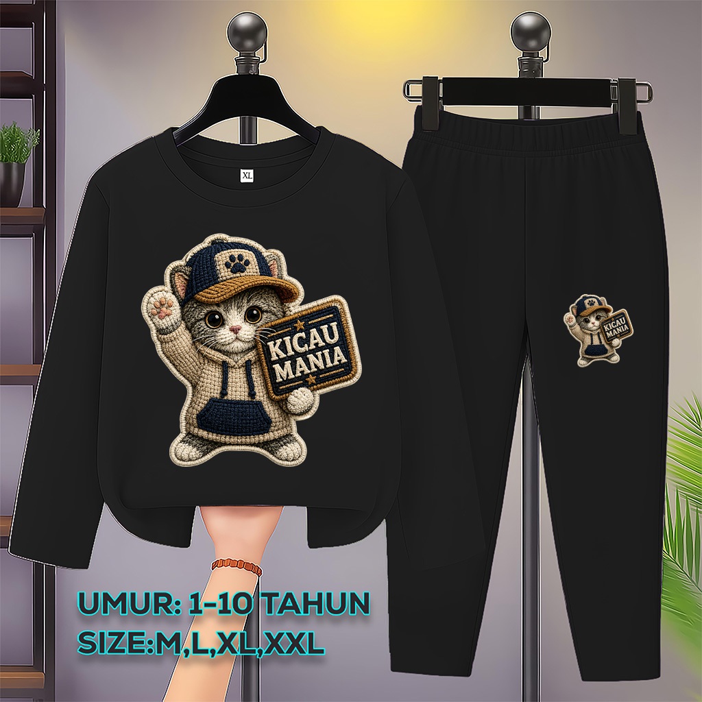 Setelan Anak Kicau Mania Lucu Usia 3-10 Tahun Baju Anak Kucing Kicau Mania Lengan Panjang